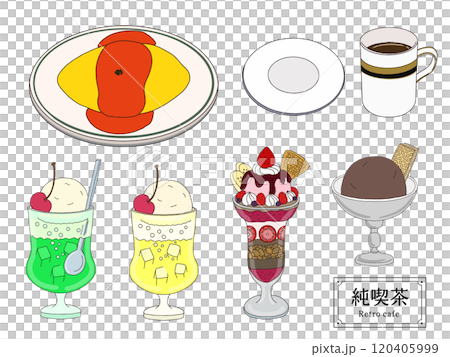 Pure coffee shop food set, hand-drawn line illustration 120405999