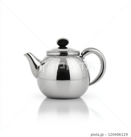 classic tea kettle with polished chrome finish, perfect for brewing tea. Its elegant design adds touch of sophistication to any kitchen 120406129