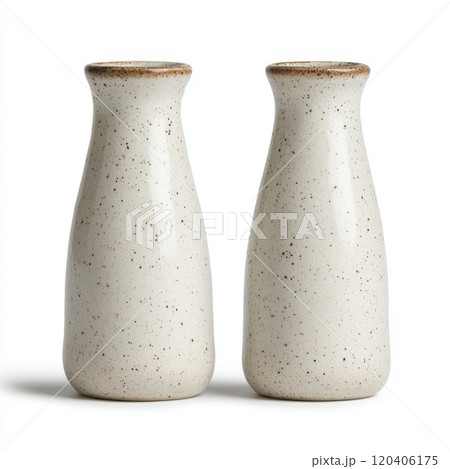 Decorative ceramic salt and pepper shaker set with speckled design, perfect for adding rustic touch to any dining table or kitchen decor Decorative ceramic salt and pepper shaker set with speckled design, perfect for adding rustic touch to any dining table or kitchen decor 120406175