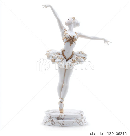 decorative porcelain figurine of ballerina in elegant pose, showcasing intricate details and graceful design. This art piece captures beauty of ballet 120406213