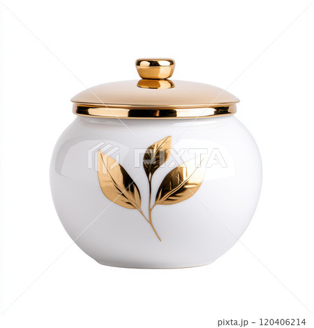decorative porcelain sugar bowl with lid, featuring elegant gold leaf designs. This stylish piece adds touch of sophistication to any kitchen or dining table decorative porcelain sugar bowl with lid, featuring elegant gold leaf designs. This stylish piece adds touch of sophistication to any kitchen or dining table 120406214