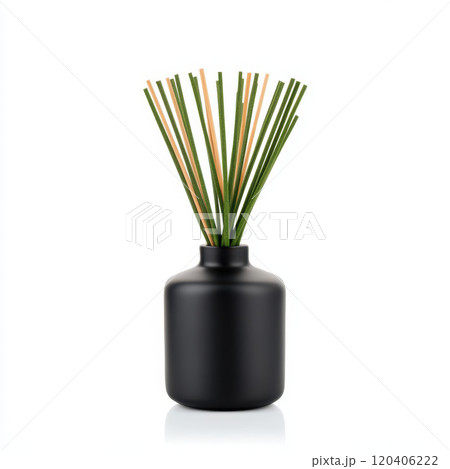 decorative reed diffuser with essential oils in sleek black vase, perfect for enhancing ambiance and providing pleasant fragrance in any space 120406222