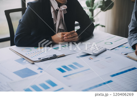 Accountant or banker making calculations Bookkeeper Clerk, Bank Advisor And Auditor. Accounting concept. 120406269