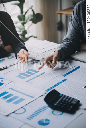 Accountant or banker making calculations Bookkeeper Clerk, Bank Advisor And Auditor. Accounting concept. 120406270