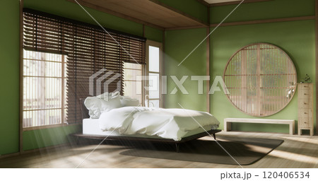 Bedroom japanese minimal style.,Modern white wall and wooden floor, room minimalist. 3D rendering Bedroom japanese minimal style.,Modern white wall and wooden floor, room minimalist. 3D rendering 120406534