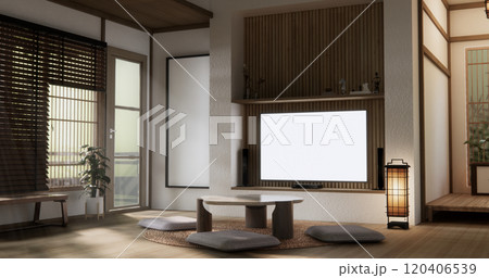Japanese traditional style with decoration muji minimal. 3D rendering Japanese traditional style with decoration muji minimal. 3D rendering 120406539