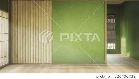 Wabisabi style living interior Green japanese room.3D rendering Wabisabi style living interior Green japanese room.3D rendering 120406738