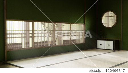 Wabisabi style living interior Green japanese room.3D rendering 120406747