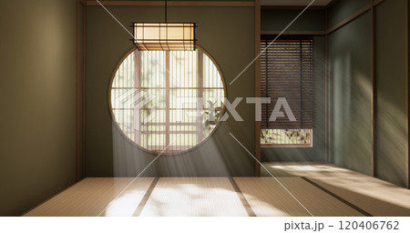 Wabisabi style living interior Green japanese room.3D rendering Wabisabi style living interior Green japanese room.3D rendering 120406762