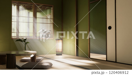 low table in room Japanese style with decoration muji minimal. 3D rendering 120406912