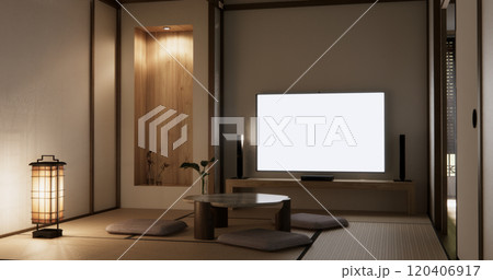 low table in room Japanese style with decoration muji minimal. 3D rendering 120406917
