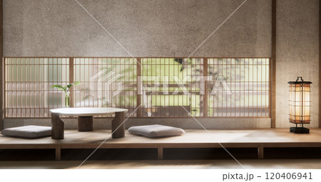 low table in room Japanese style with decoration muji minimal. 3D rendering 120406941