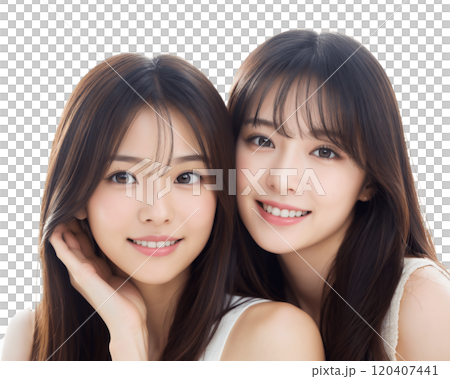 Beauty portrait of two young women Beauty portrait of two young women 120407441