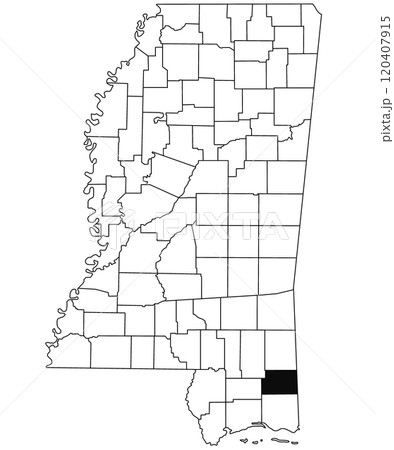 Map of George County in Mississippi state on white background. single County map highlighted by black colour on Mississippi map. United States of America, US 120407915