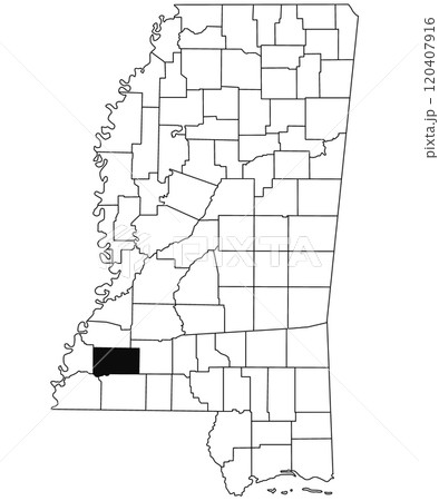 Map of Franklin County in Mississippi state on white background. single County map highlighted by black colour on Mississippi map. United States of America, US 120407916