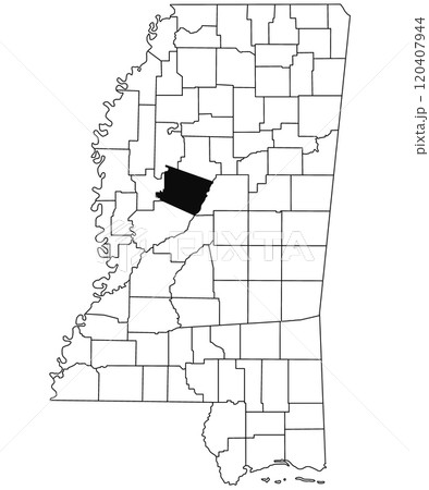 Map of Holmes County in Mississippi state on white background. single County map highlighted by black colour on Mississippi map. United States of America, US 120407944