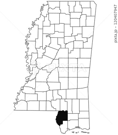 Map of pearl river County in Mississippi state on white background. single County map highlighted by black colour on Mississippi map. United States of America, US 120407947