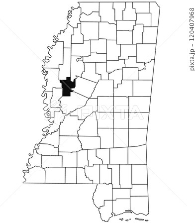 Map of Humphreys County in Mississippi state on white background. single County map highlighted by black colour on Mississippi map. United States of America, US 120407968