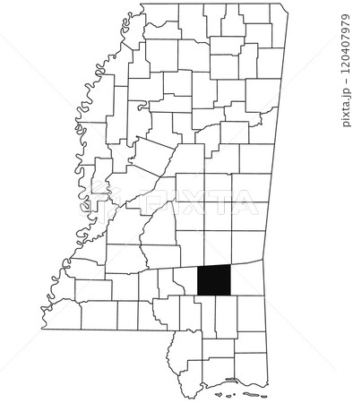 Map of Jones County in Mississippi state on white background. single County map highlighted by black colour on Mississippi map. United States of America, US 120407979