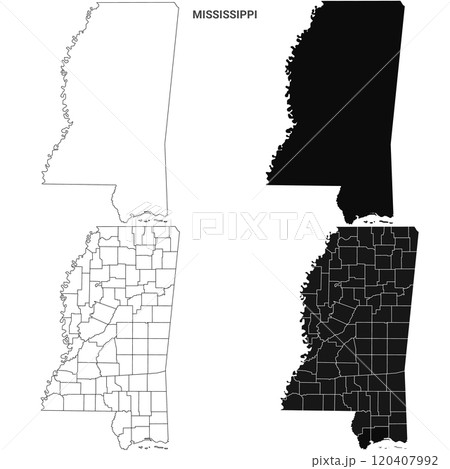 Mississippi counties outline map set - illustration version 120407992
