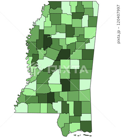 3d Map of Mississippi state with borders of the counties and different colour.  United State of America, US, United State. 120407997