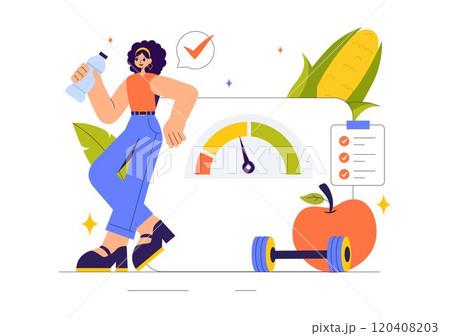 Diet Vector Illustration featuring Healthy Meal Guidance for Selecting Fresh Vegetables, Fruits, and Balanced Food in a Flat Style Cartoon Background 120408203