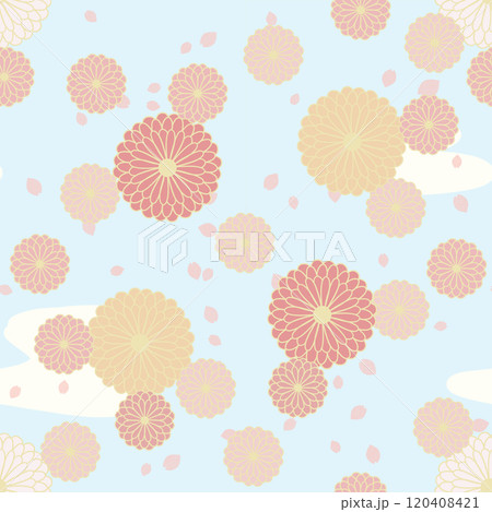 ポップな和柄のシームレスパターンイラスト水色 ポップな和柄のシームレスパターンイラスト水色 120408421