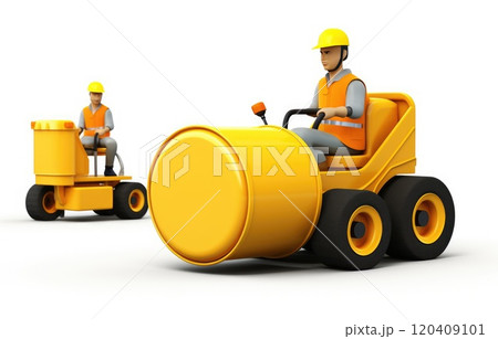 Road building construction site engineer work with worker and yellow Double Drum 120409101