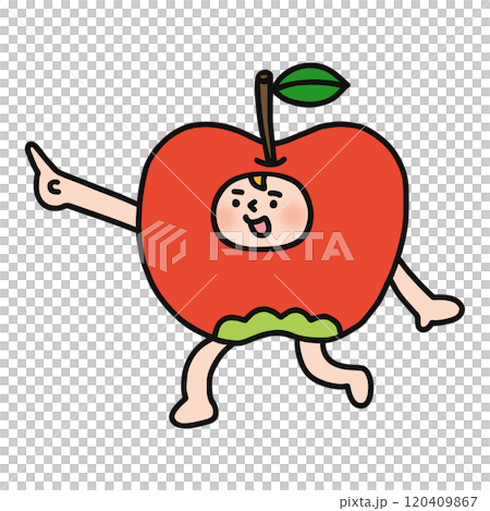 Person wearing an apple costume pointing Person wearing an apple costume pointing 120409867