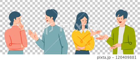 Illustration of a man and woman discussing and exchanging opinions 120409881