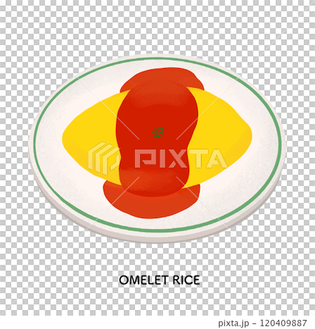 Omelet rice at a coffee shop - colored pencil illustration 120409887