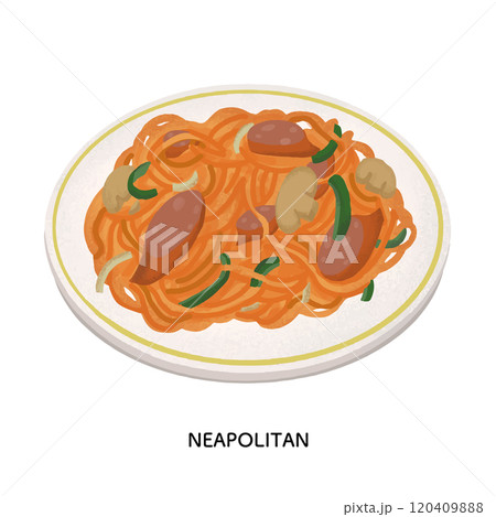 純喫茶のナポリタン 色鉛筆タッチのイラストのイラスト素材 [120409888