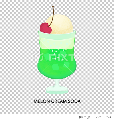 純咖啡廳的瓜奶油蘇打水插圖與彩色鉛筆觸摸 120409893