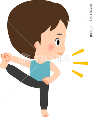 片足立ちするトレーニングウェアの男性 120410339