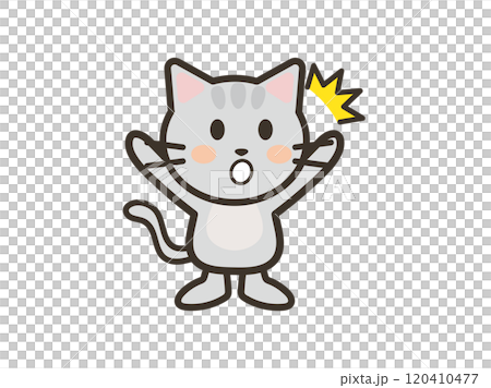 両手を広げてびっくりするかわいいねこちゃんのイラスト 両手を広げてびっくりするかわいいねこちゃんのイラスト 120410477