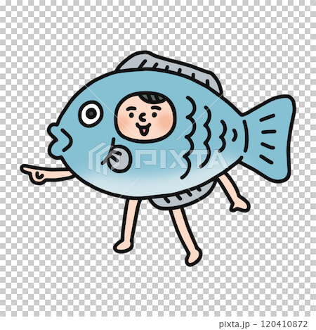 穿著魚服裝的人指著 120410872