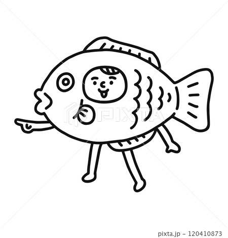 魚の着ぐるみを着た人物 線画 魚の着ぐるみを着た人物 線画 120410873