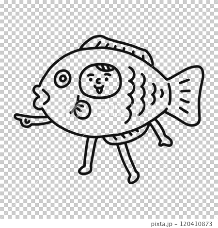 魚の着ぐるみを着た人物 線画 魚の着ぐるみを着た人物 線画 120410873