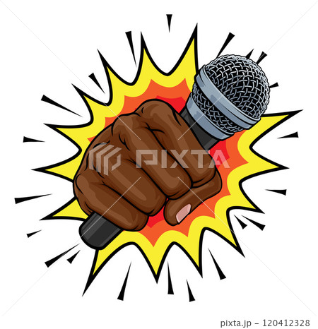 Microphone Fist Hand Explosion Pop Art Cartoon 120412328
