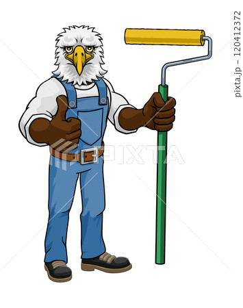 Eagle Painter Decorator Paint Roller Mascot Man Eagle Painter Decorator Paint Roller Mascot Man 120412372