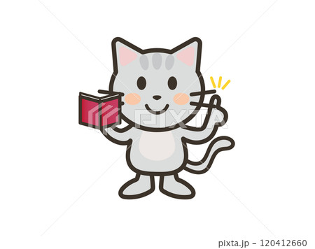 メモを見て説明をするかわいいねこちゃんのイラスト メモを見て説明をするかわいいねこちゃんのイラスト 120412660