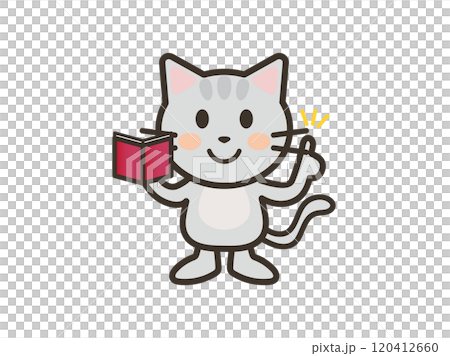 メモを見て説明をするかわいいねこちゃんのイラスト メモを見て説明をするかわいいねこちゃんのイラスト 120412660