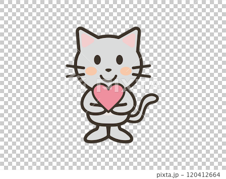 Illustration of a cute cat holding a heart symbol with both hands Illustration of a cute cat holding a heart symbol with both hands 120412664