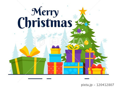 Merry Christmas Celebration Vector Illustration with Santa Claus, Bubble Ball, Gift Box, Surprise Gifts, Trees, and Snow in a Flat Cartoon Background Merry Christmas Celebration Vector Illustration with Santa Claus, Bubble Ball, Gift Box, Surprise Gifts, Trees, and Snow in a Flat Cartoon Background 120412807