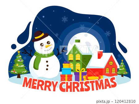Merry Christmas Celebration Vector Illustration with Santa Claus, Bubble Ball, Gift Box, Surprise Gifts, Trees, and Snow in a Flat Cartoon Background Merry Christmas Celebration Vector Illustration with Santa Claus, Bubble Ball, Gift Box, Surprise Gifts, Trees, and Snow in a Flat Cartoon Background 120412810