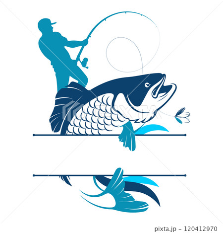 Fisherman catching fish silhouette sign frame Fisherman catching fish silhouette sign frame 120412970
