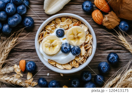 Fresh Muesli with Bananas and Blueberries Fresh Muesli with Bananas and Blueberries 120413175
