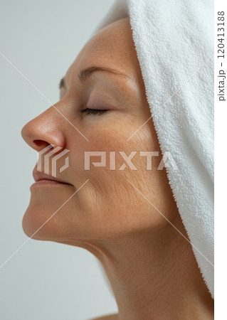 Elegant Woman with Towel and Natural Beauty 120413188