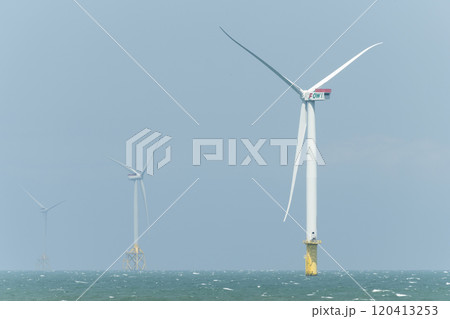 View of the Offshore wind power systems off the western coast of Taiwan. View of the Offshore wind power systems off the western coast of Taiwan. 120413253