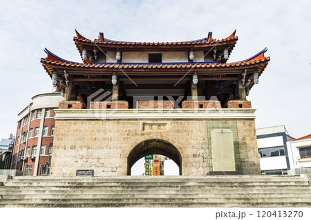 Building view of the Yin Hsi East Gate in Hsinchu City, Taiwan. Built in the 11th year of Yongzheng in the Qing Dynasty. Building view of the Yin Hsi East Gate in Hsinchu City, Taiwan. Built in the 11th year of Yongzheng in the Qing Dynasty. 120413270